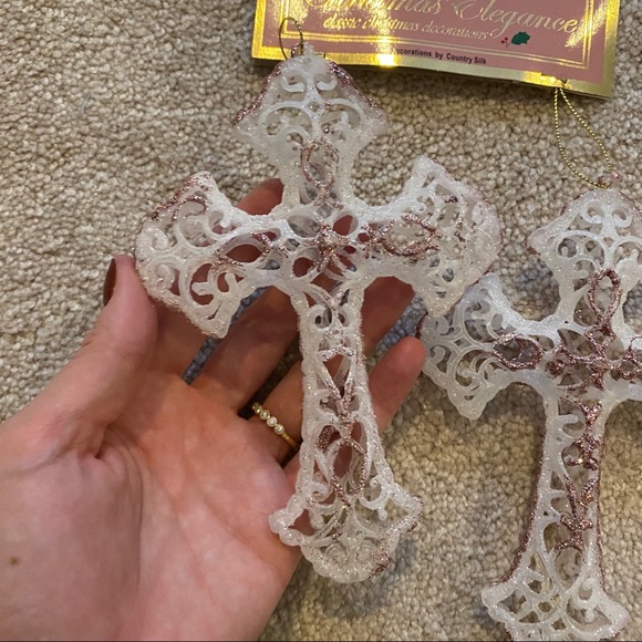 2-Pack of Pink Glitter / Ice Cross Ornaments - Picture 3 of 7